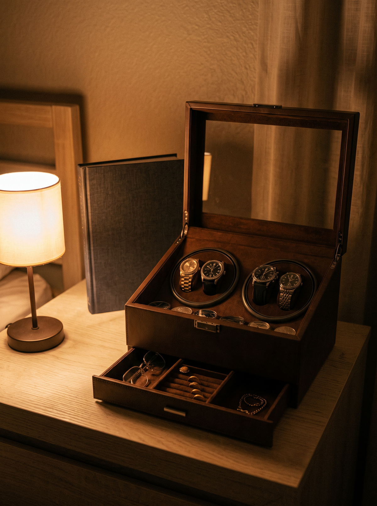 Multi-Watch Winder – Large Capacity Brown Display Case