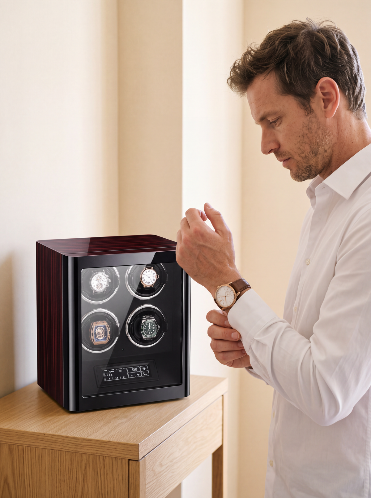 4-Watch Winder – Wood with Fingerprint Lock