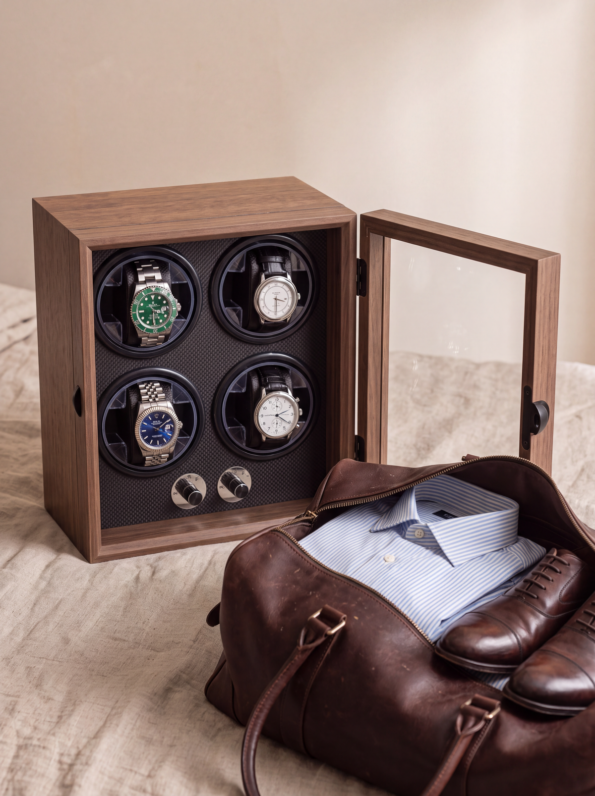 Watch Winder Cabinet – Walnut Wood, Compact Multi-Watch Storage