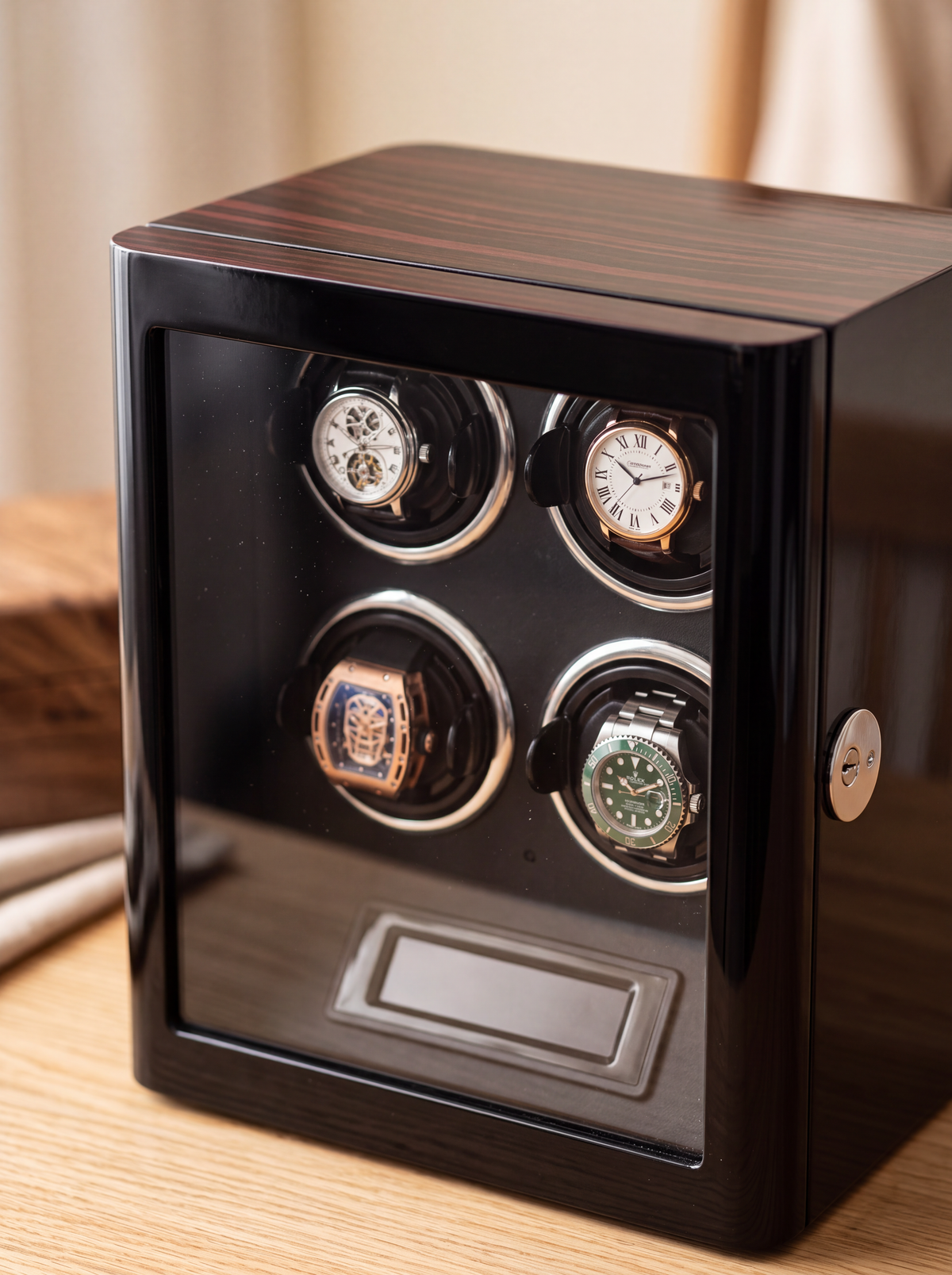 4-Watch Winder – Wood with Fingerprint Lock