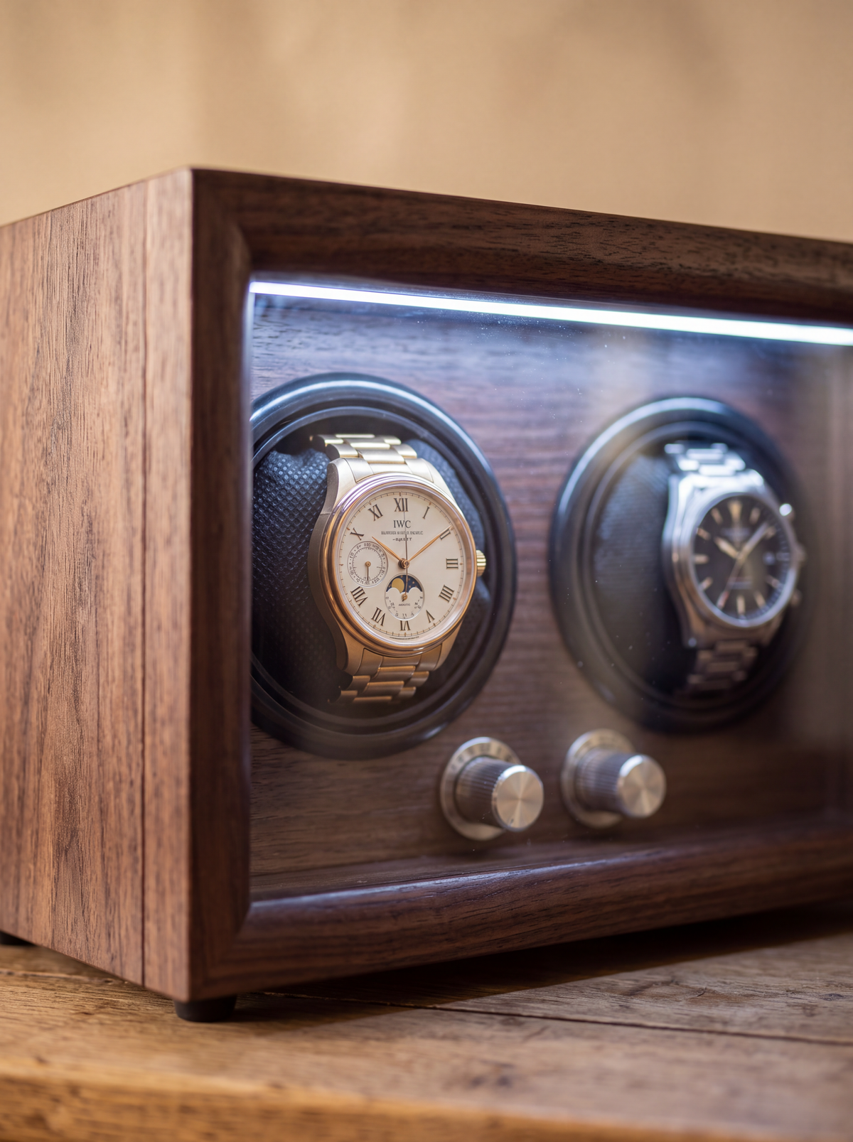 Single Watch Winder – Wood, Lid Sensor & LED Light