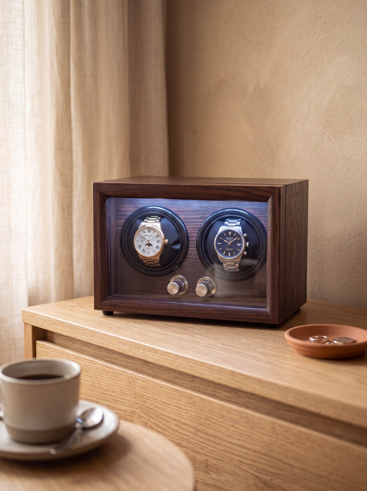 Single Watch Winder – Wood, Lid Sensor & LED Light