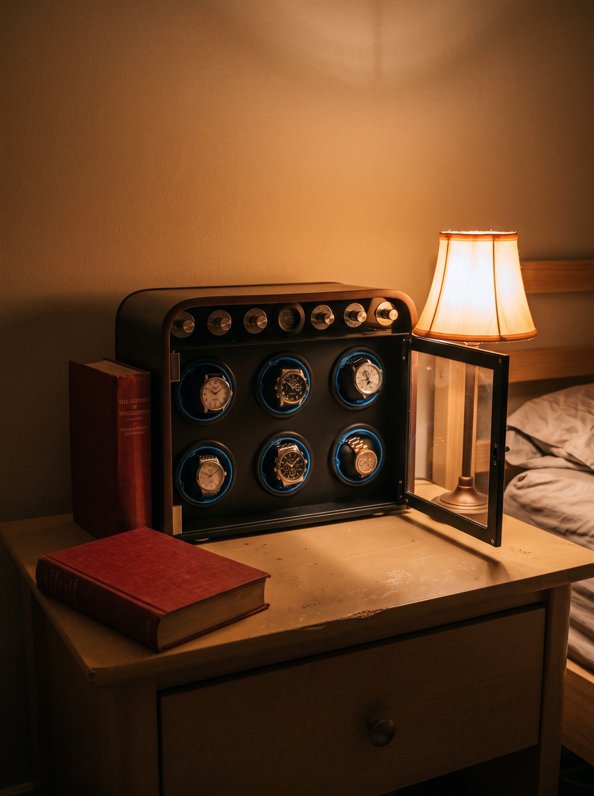 Single Watch Winder – Wood Cabinet, Silent Motor & Blue LED