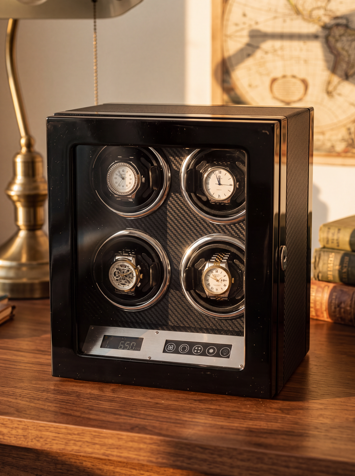 4-Watch Winder – Wood Box with Japanese Motor & LED