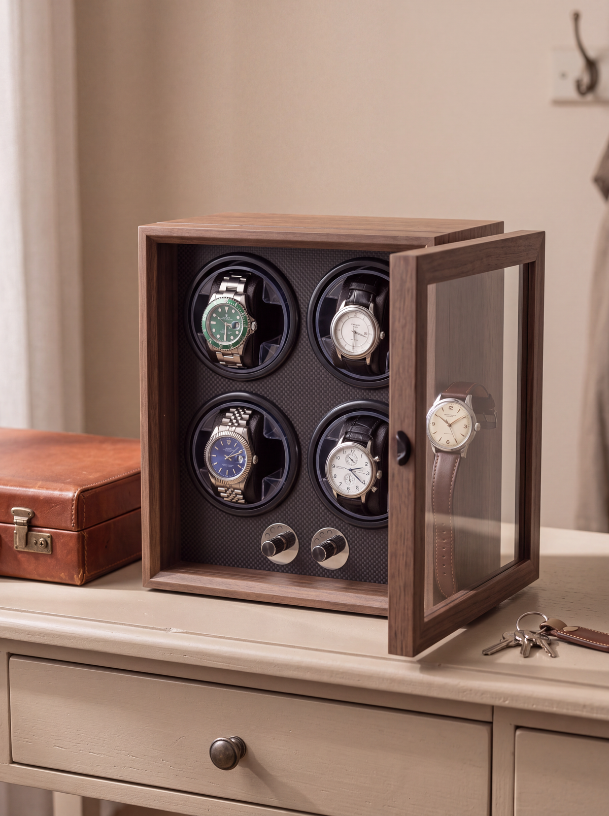 Watch Winder Cabinet – Walnut Wood, Compact Multi-Watch Storage