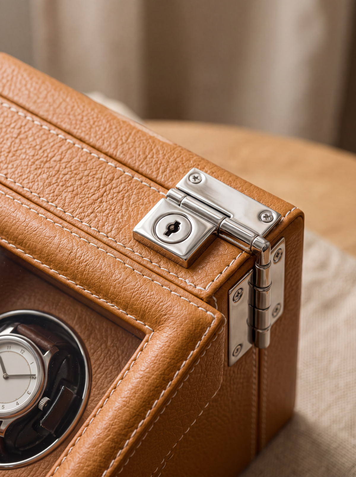 2-Watch Winder – Leather Case with Integrated Key Lock