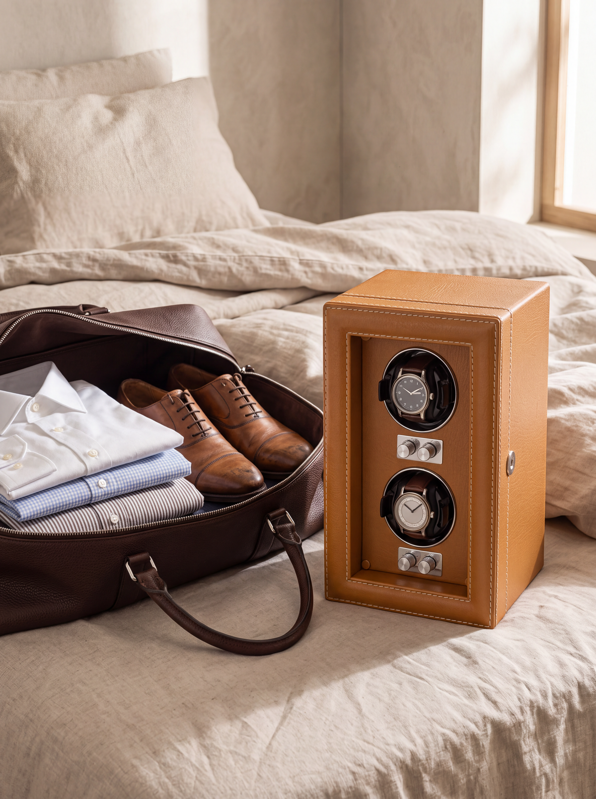 2-Watch Winder – Leather Case with Integrated Key Lock
