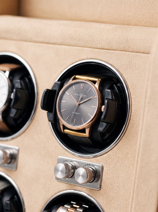 4-Watch Winder – Leather with Key Lock, Black or Orange