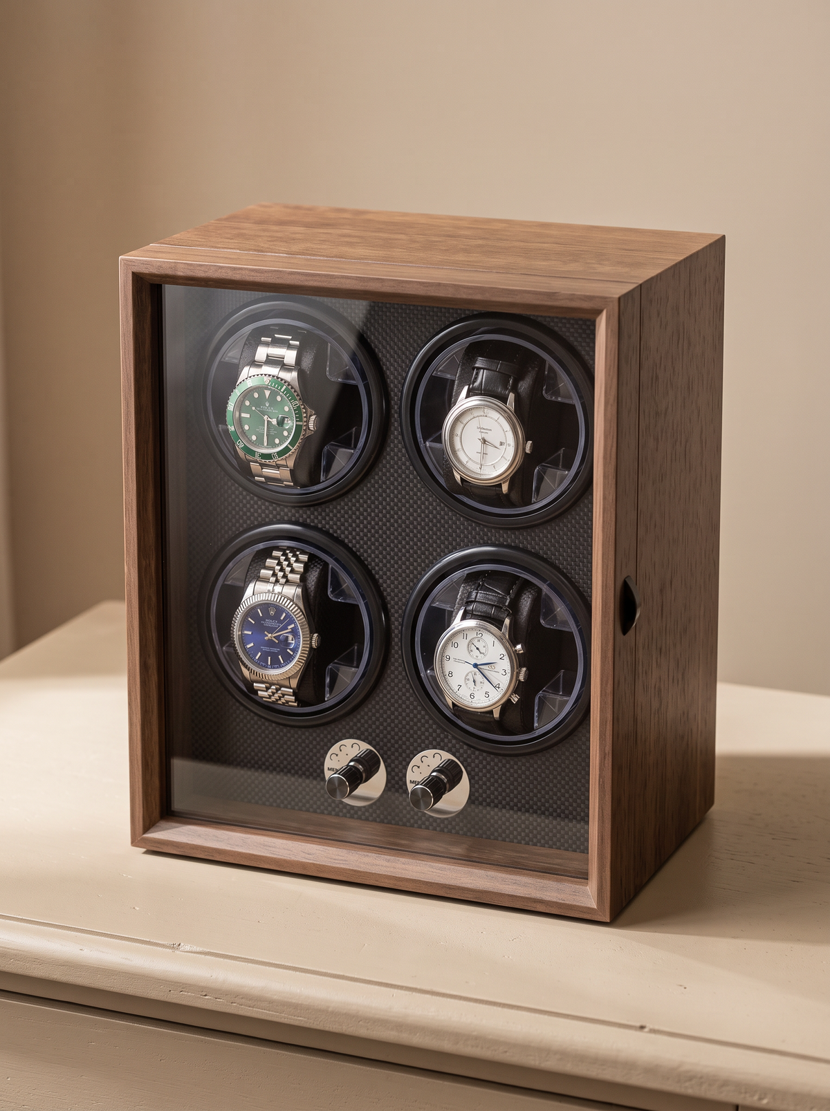 Watch Winder Cabinet – Walnut Wood, Compact Multi-Watch Storage