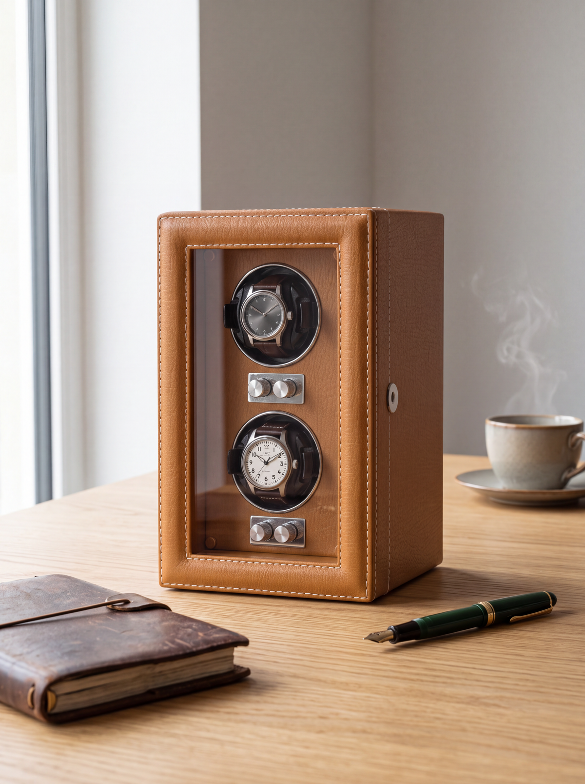 2-Watch Winder – Leather Case with Integrated Key Lock