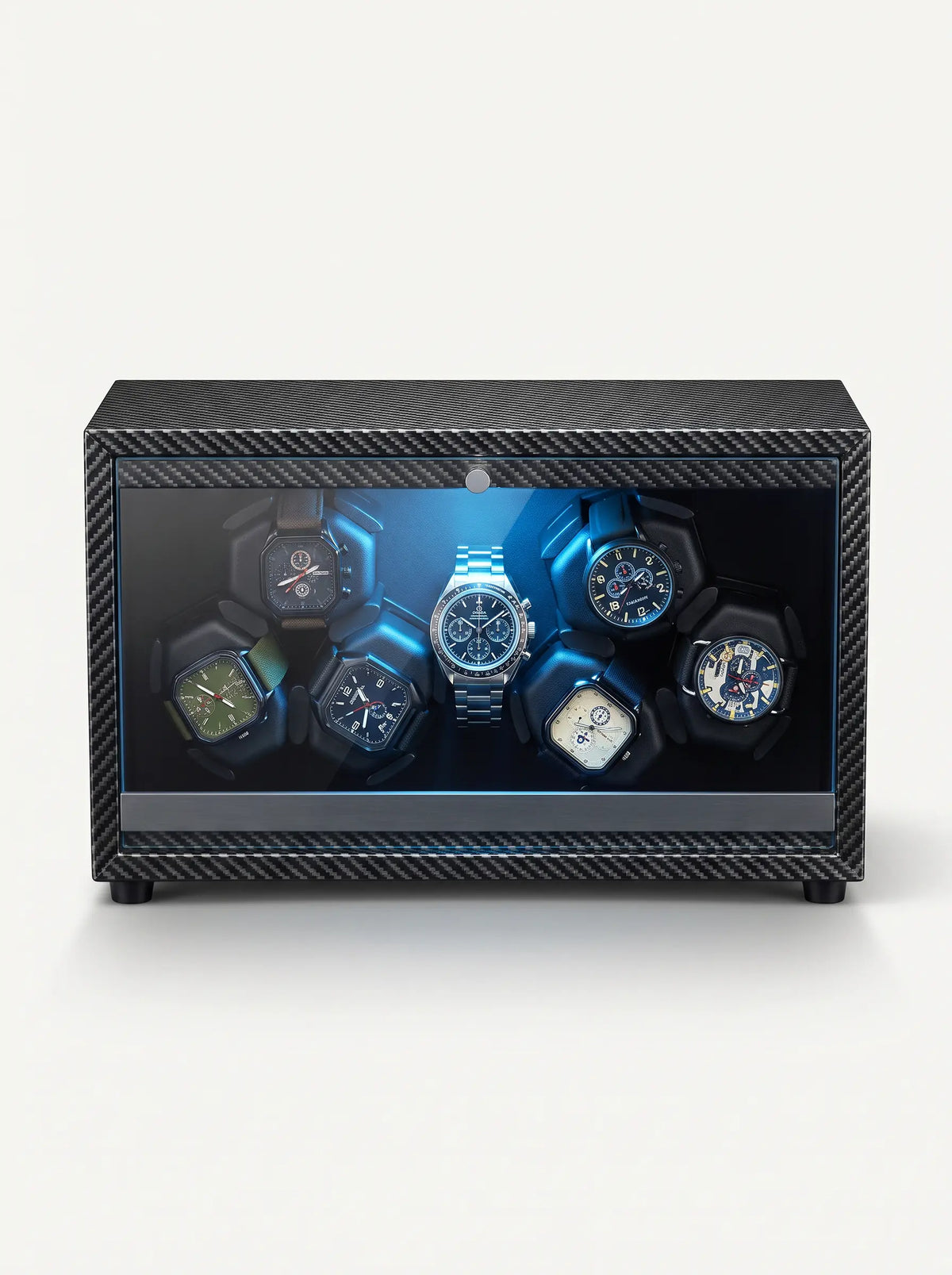 Single Watch Winder – Elongated Wood Cabinet, Glass Cover